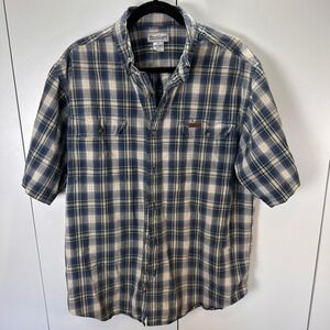 Carhartt Mens Large Plaid Short‎ Sleeve Button Up Shirt Workwear Casual